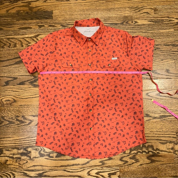 Mens L Eddie Bauer button up short sleeve shirt burnt orange equestrian pattern - Picture 5 of 9